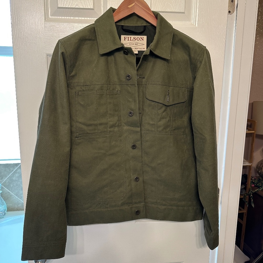 Filson Tin Cloth Short Lined Cruiser Jacket medium Military green